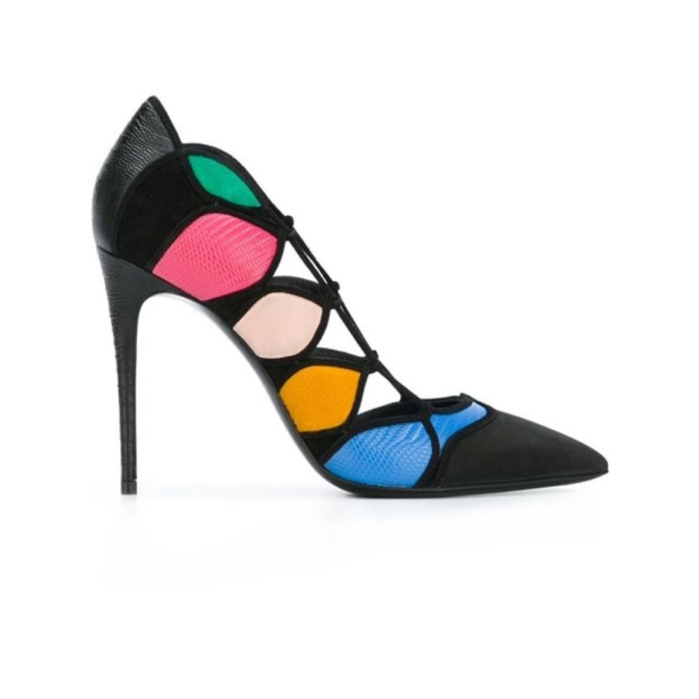 Salvatore Ferragamo Felisia Lizard Leather & Suede Cutout Stiletto Pumps